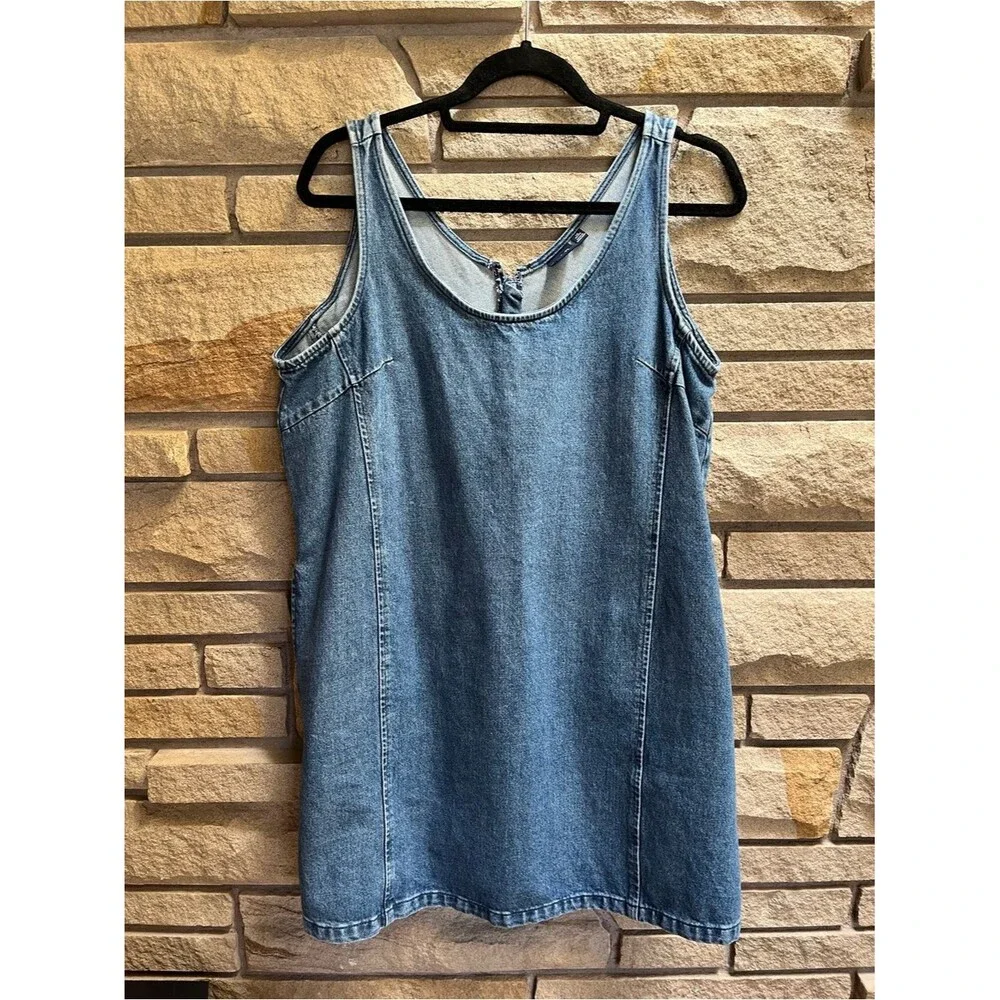 GAP Indigo Blue Denim Scoop Tank Dress Pockets Jumper Size 14 Petite - Picture 2 of 10